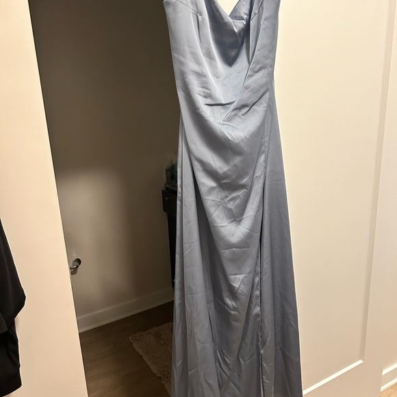 Azazie A14 dusty blue satin dress, only worn once - Picture 5 of 6
